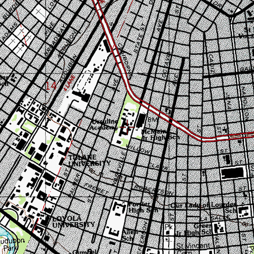 Topographic Map of Ursuline Academy High School, LA