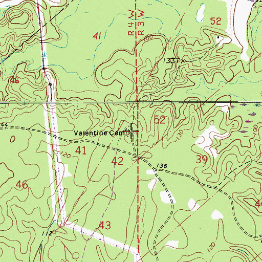 Topographic Map of Valentine Cemetery, LA
