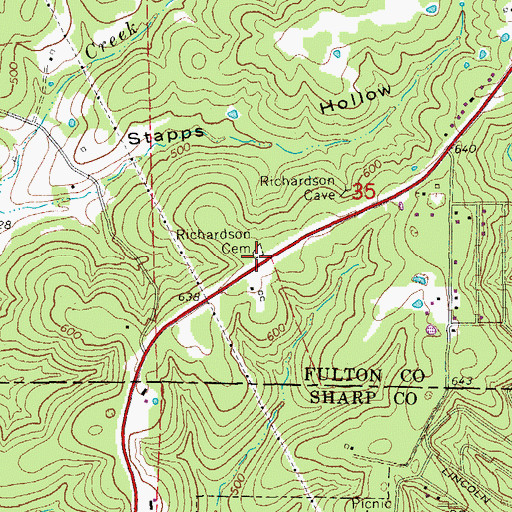 Topographic Map of Richardson Cemetery, AR