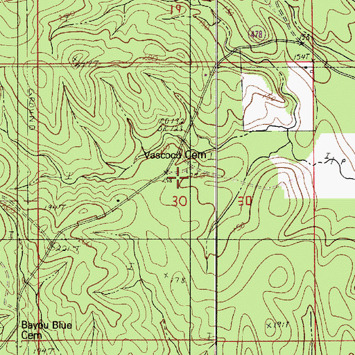 Topographic Map of Vascocu Cemetery, LA
