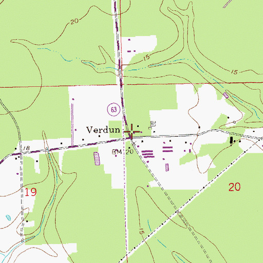 Topographic Map of Verdun, LA