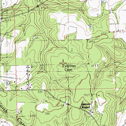 Topographic Map of Vernon Cemetery, LA