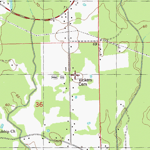 Topographic Map of Vickers Cemetery, LA
