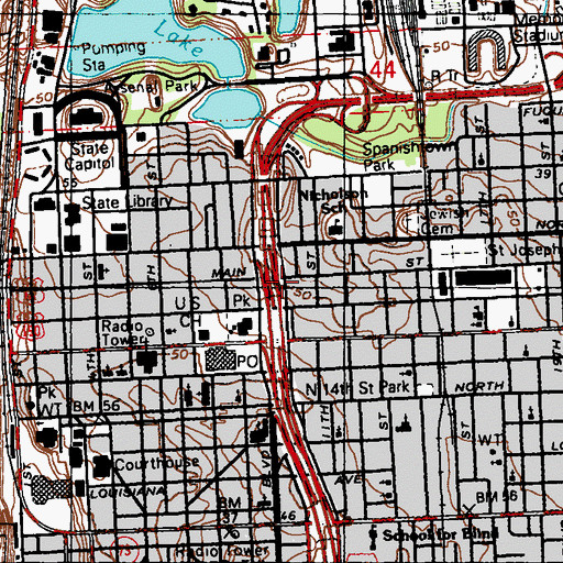 Topographic Map of Victory Park, LA