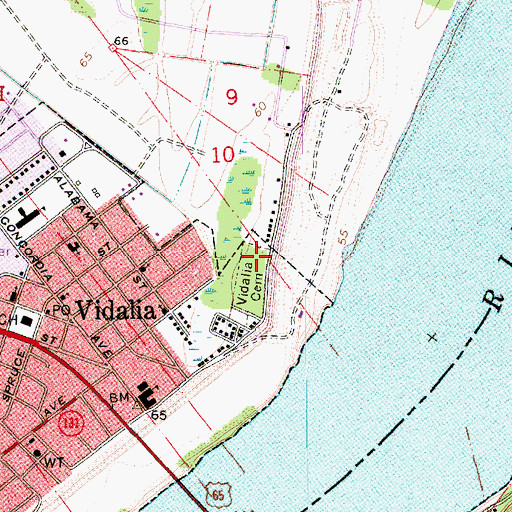 Topographic Map of Vidalia Cemetery, LA