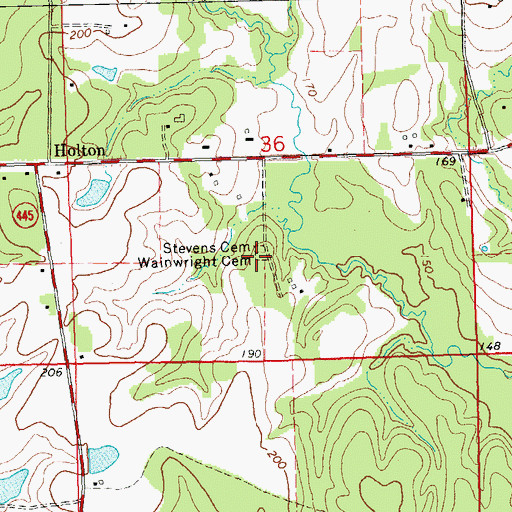 Topographic Map of Wainwright Cemetery, LA