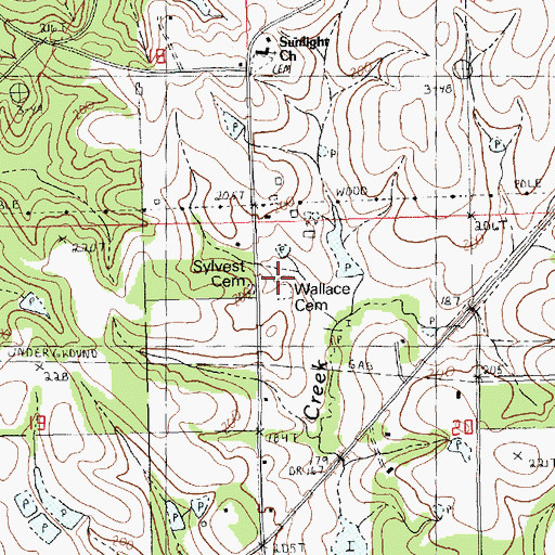 Topographic Map of Wallace Cemetery, LA