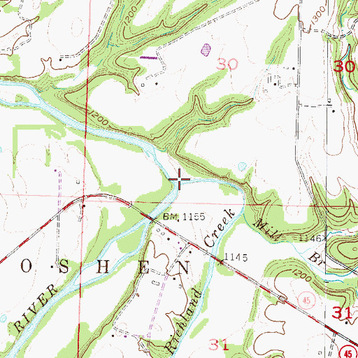 Topographic Map of Richland Creek, AR
