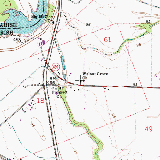 Topographic Map of Walnut Grove Church, LA