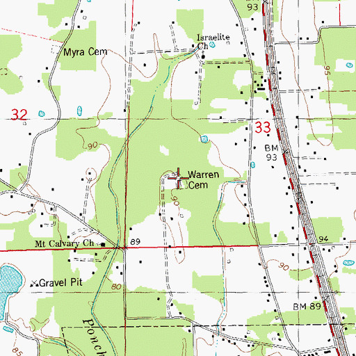 Topographic Map of Warren Cemetery, LA