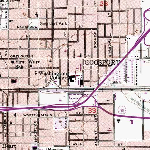 Topographic Map of Washington College, LA