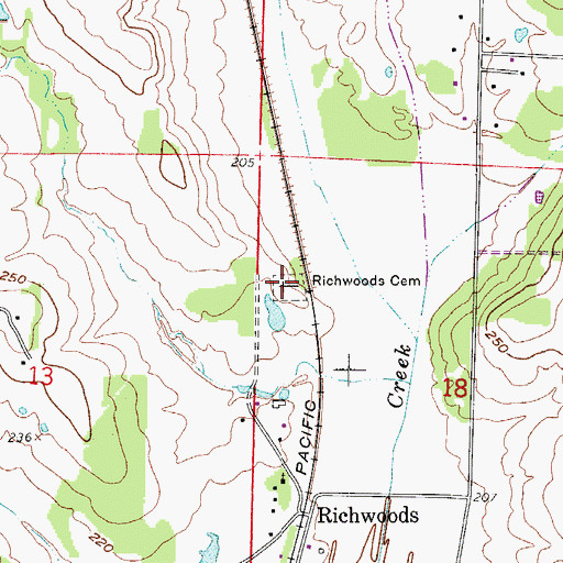 Topographic Map of Richwoods Cemetery, AR