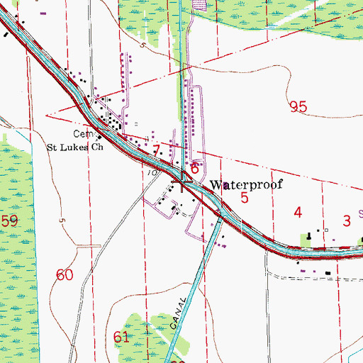 Topographic Map of Waterproof, LA