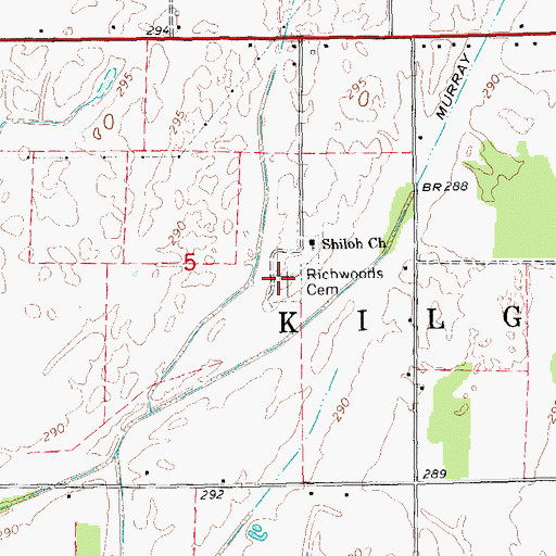 Topographic Map of Richwoods Cemetery, AR