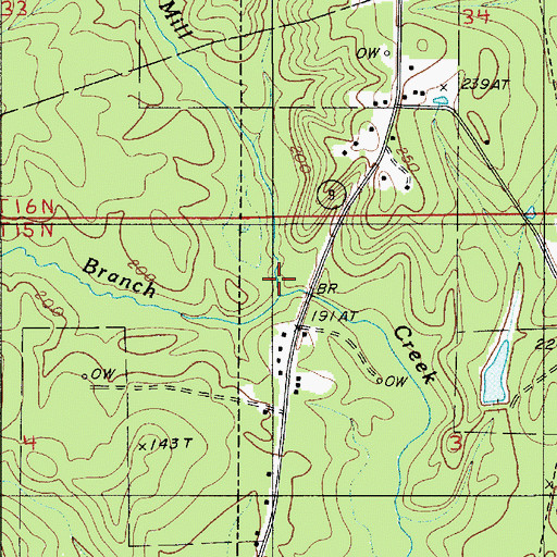 Topographic Map of Watts Branch, LA