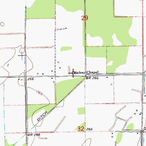 Topographic Map of Rickey Chapel, AR