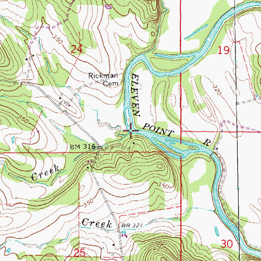 Topographic Map of Rickman Creek, AR