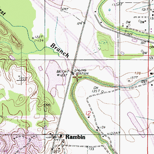 Topographic Map of West Branch Dolet Bayou, LA