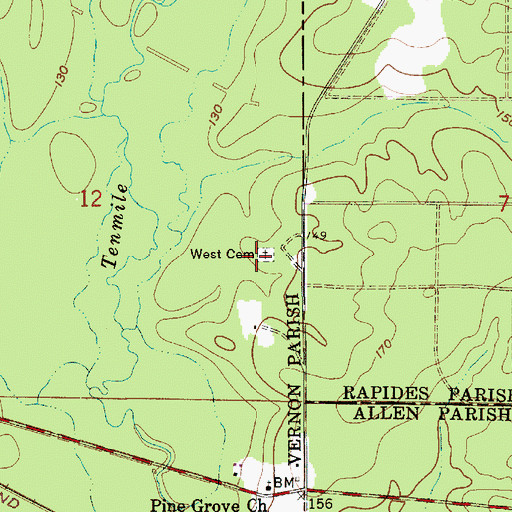 Topographic Map of West Cemetery, LA