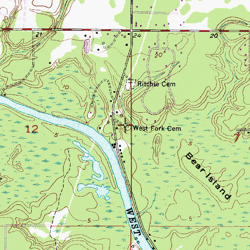 Topographic Map of West Fork Cemetery, LA