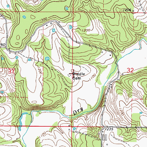 Topographic Map of Riddle Cemetery, AR