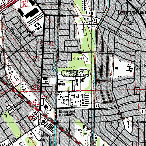 Topographic Map of Westlawn Memorial Cemetery, LA