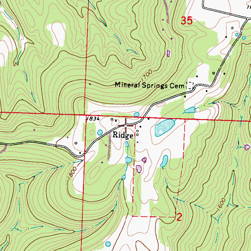 Topographic Map of Ridge, AR