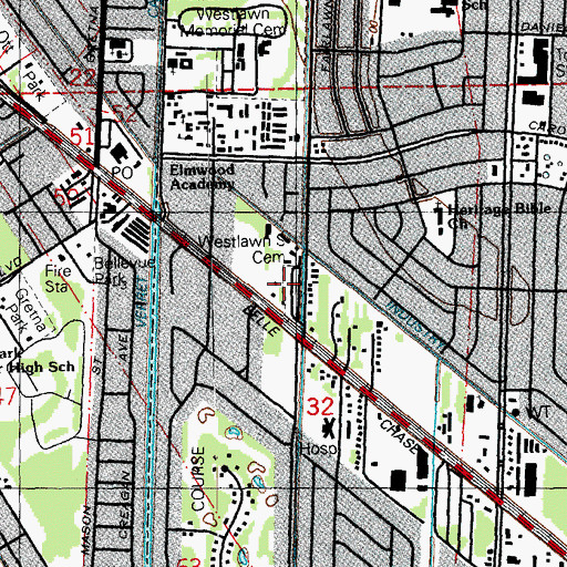 Topographic Map of Westlawn South Cemetery, LA