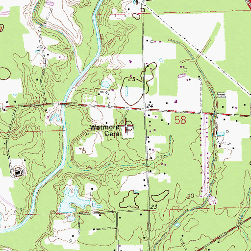 Topographic Map of Wetmore Cemetery, LA