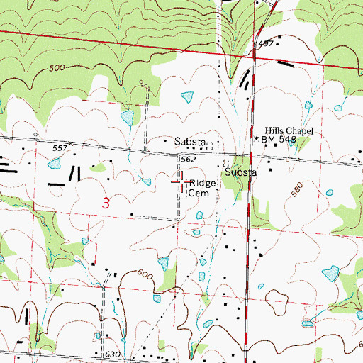 Topographic Map of Ridge Cemetery, AR