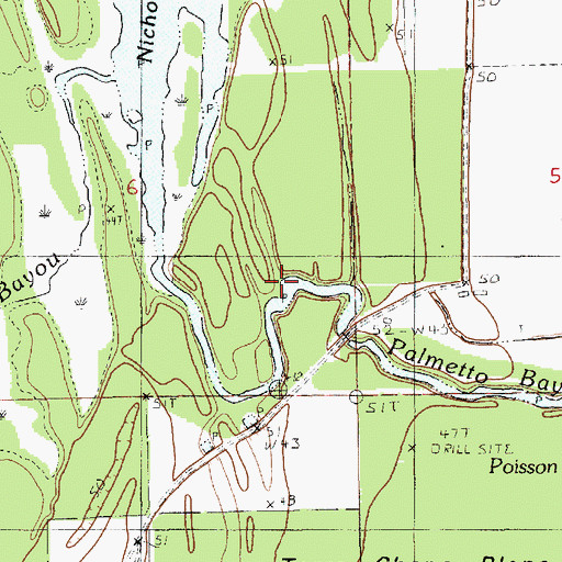 Topographic Map of Terre Chene Blanc, LA