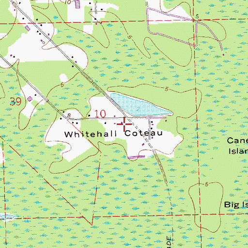 Topographic Map of Whitehall Coteau, LA