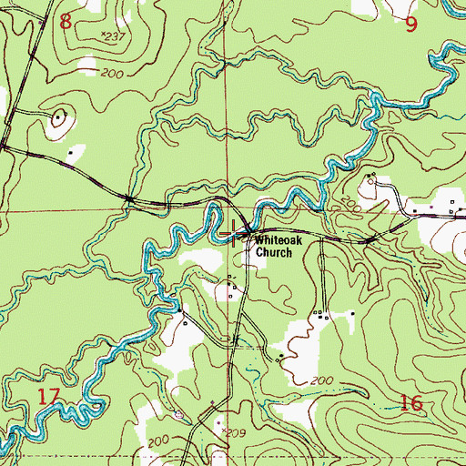 Topographic Map of Whiteoak Church, LA