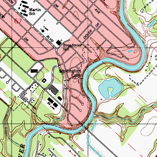 Topographic Map of Whitington Cemetery, LA
