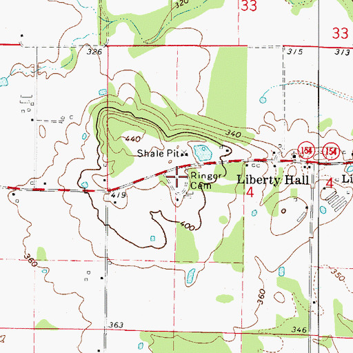 Topographic Map of Ringer Cemetery, AR