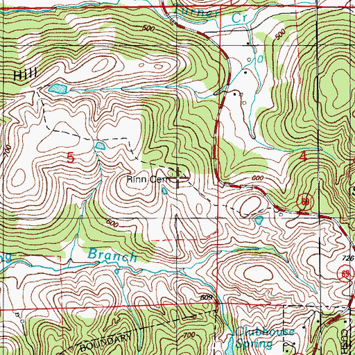 Topographic Map of Rinn Cemetery, AR