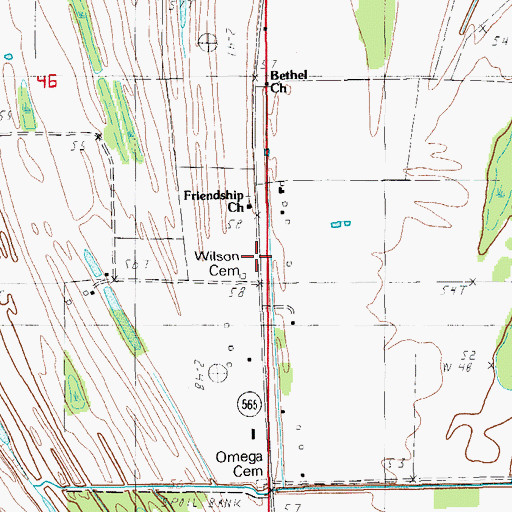Topographic Map of Wilson Cemetery, LA