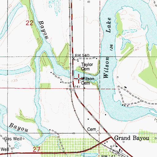 Topographic Map of Wilson Cemetery, LA