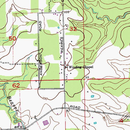 Topographic Map of Winding Chapel, LA