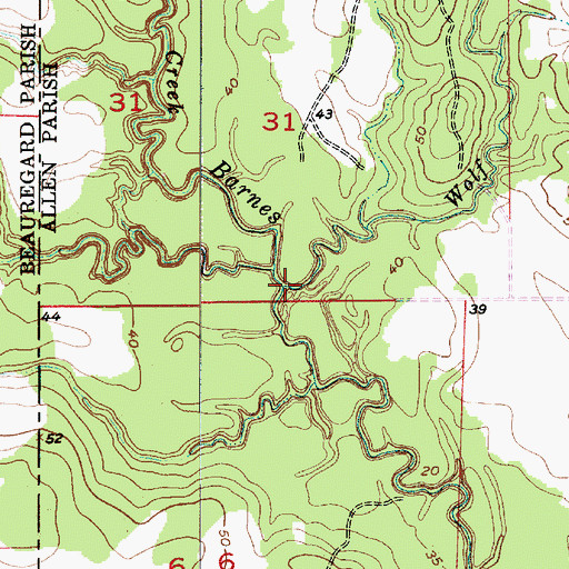 Topographic Map of Wolf Creek, LA