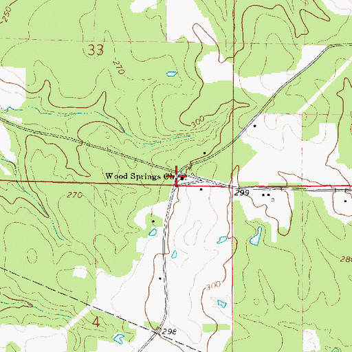Topographic Map of Wood Springs Church, LA