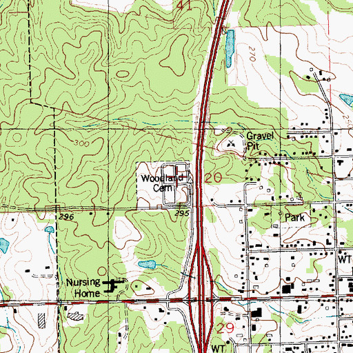 Topographic Map of Woodland Cemetery, LA