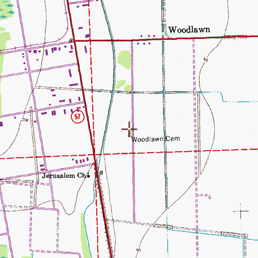 Topographic Map of Woodlawn Cemetery, LA