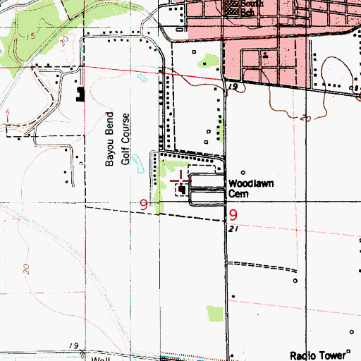 Topographic Map of Woodlawn Cemetery, LA