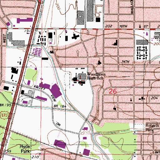 Topographic Map of Woodlawn High School, LA