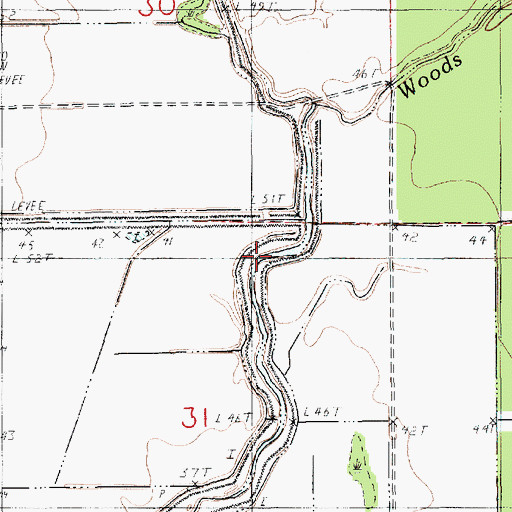 Topographic Map of Woods Bayou, LA