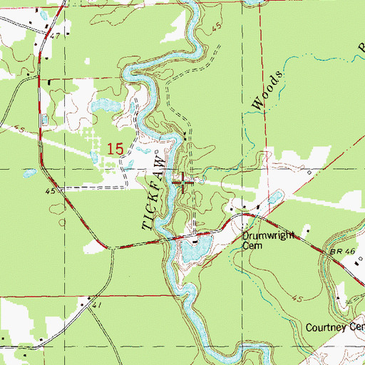 Topographic Map of Woods Branch, LA