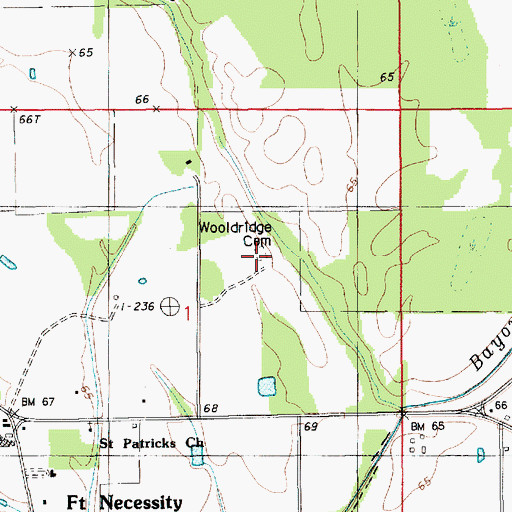 Topographic Map of Wooldrige Cemetery, LA