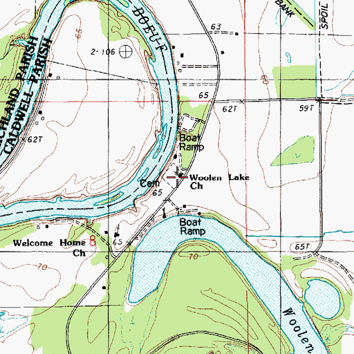 Topographic Map of Woolen Lake Church, LA