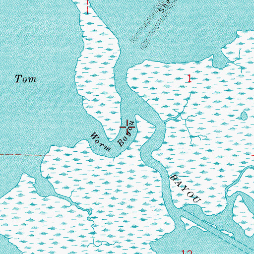 Topographic Map of Worm Bayou, LA